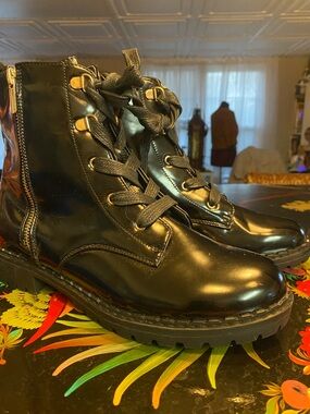 Shoe Dazzle Black Patent Combat Boots